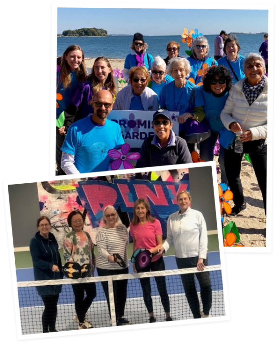 Collage of SSC on beach and pickleball